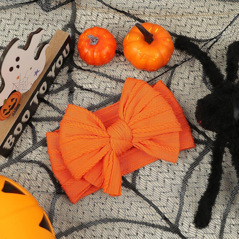 LemonSpace Store Handmade Fall Baby Girls Bows Soft Stretchy Nylon Hair Bands Hair Accessories Baby headbands with Bows for Newborn Baby Girls Infant Toddlers Kids(Orange) - Image 4
